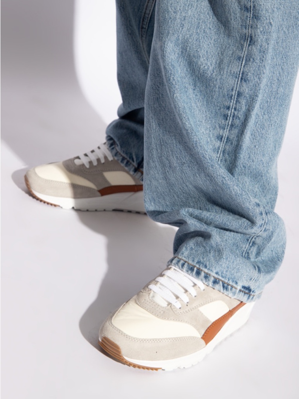 Saint Laurent Low Top Sneakers Grey Cream Panel Lace-Up - 40 (US 10)